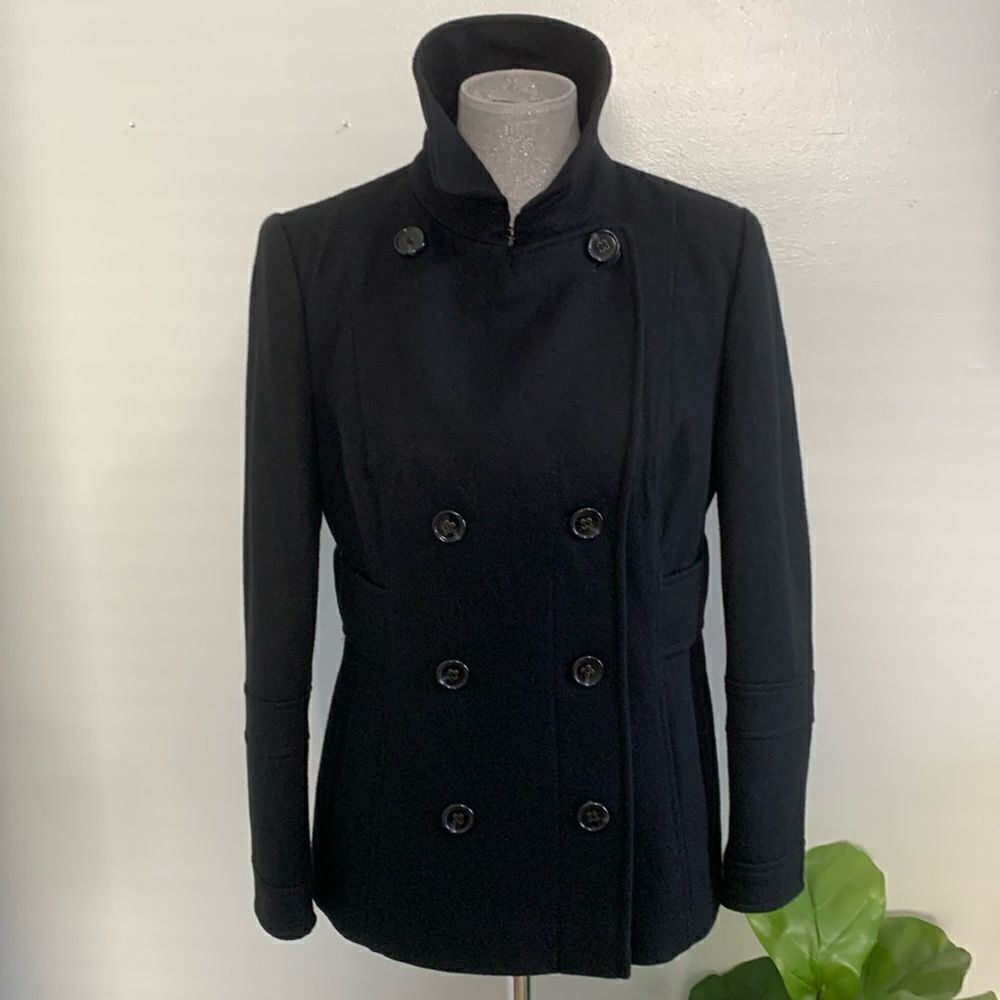 MODA‎ International Black Wool Blend Pea Coat Size Medium Petite